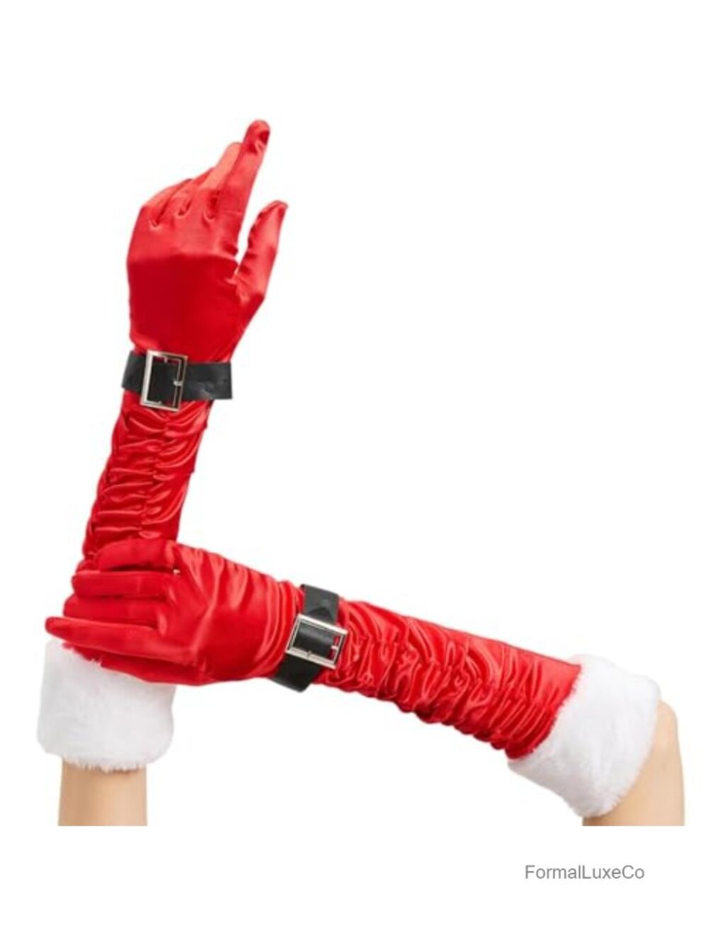 Long Satin Mrs Claus Christmas Gloves Over the Elbow Costume Accessory